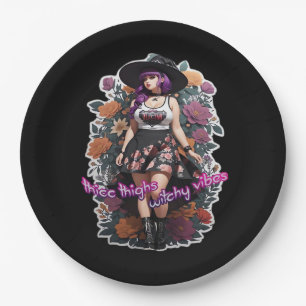 Thicc Thighs Witchy Vibes - Whimsigoth Hexenkern Pappteller