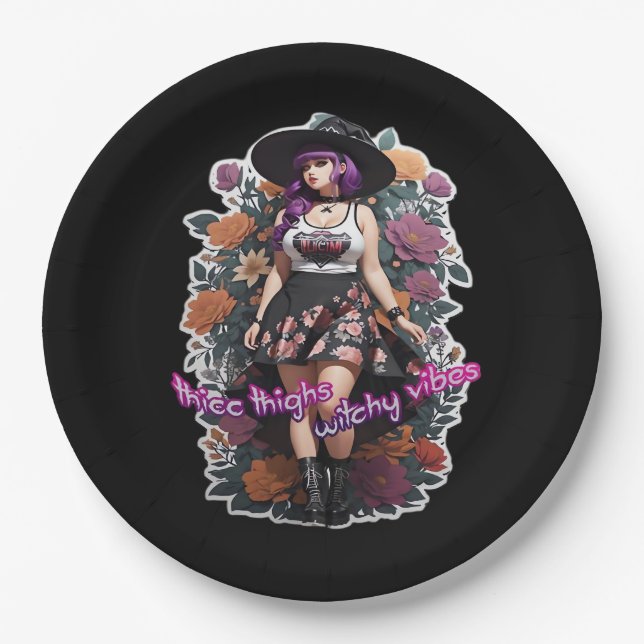 Thicc Thighs Witchy Vibes - Whimsigoth Hexenkern Pappteller (Vorderseite)