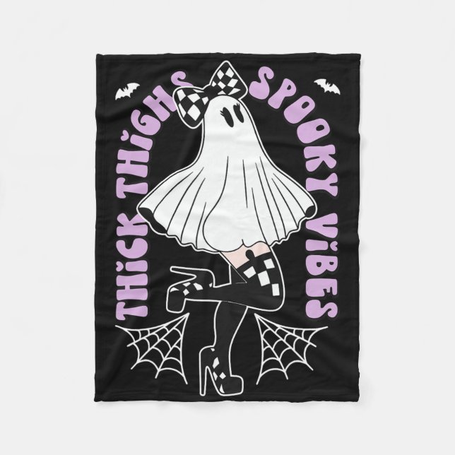 Thick Thighs Spooky Vibes Niedlich Ghost Halloween Fleecedecke (Vorderseite)