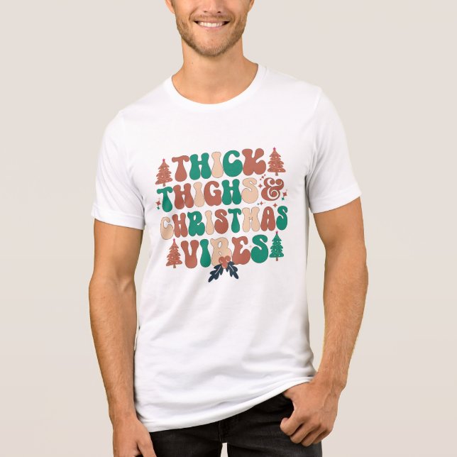 Thick Thighs und Christmas Vibes Retro Groovy Tri-Blend Shirt (Vorderseite)