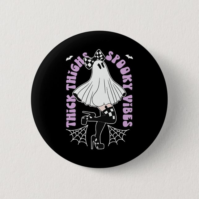 Thighhooky Vibes Niedlich Ghost Halloween Fledermä Button (Vorderseite)