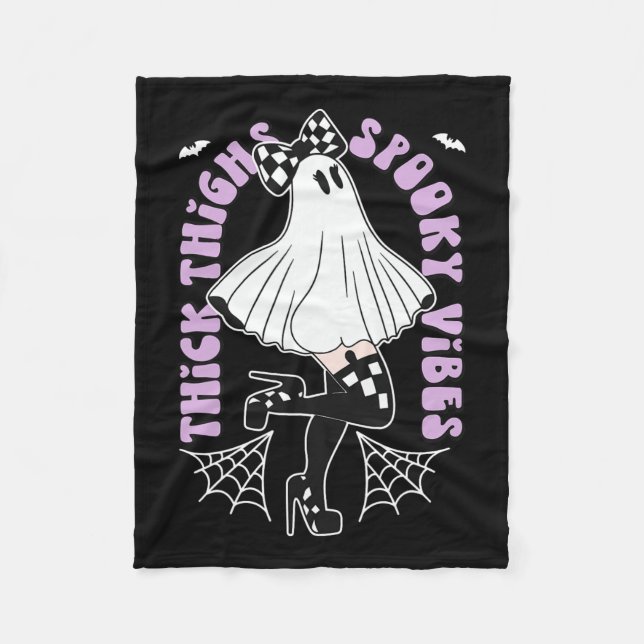 Thighhooky Vibes Niedlich Ghost Halloween Fledermä Fleecedecke (Vorderseite)
