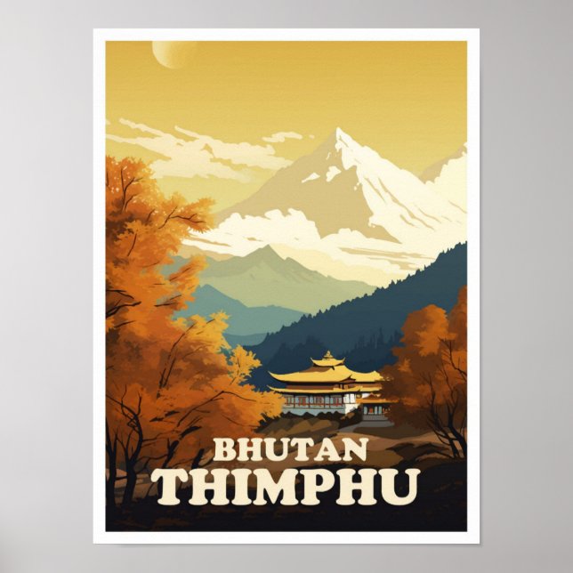 Thimphu Bhutan Art Vintage Reisevorführung Poster (Vorne)
