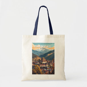 Thimphu Bhutan Illustration Reise Kunst Vintage Tragetasche