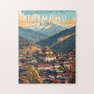 Thimphu Bhutan Illustration Travel Art Vintag Puzzle