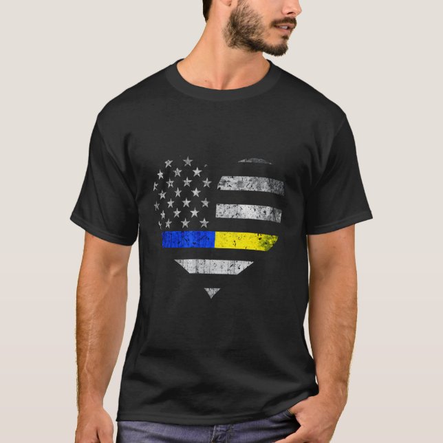 Thin Blue Gold Line Heart Police Dispatch T-Shirt (Vorderseite)