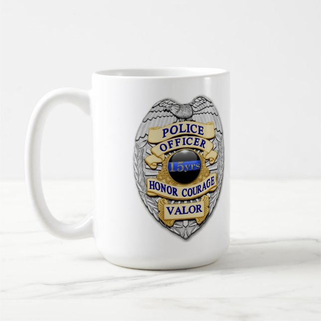 Thin Blue Line - 15 Jahre Polizeipolizei Abzeichen Tasse (Links)