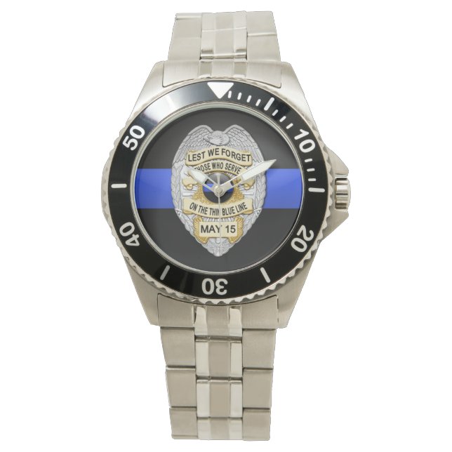 Thin Blue Line Abzeichen Armbanduhr (Vorderseite)