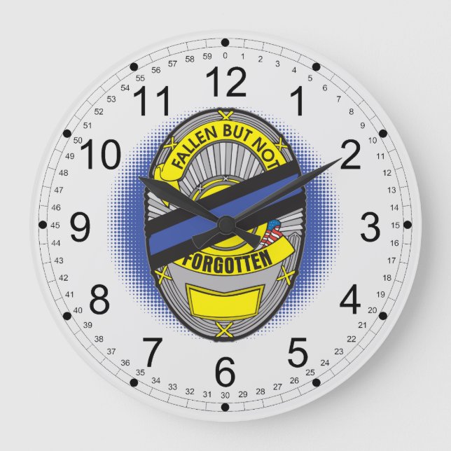 Thin Blue Line Abzeichen Große Wanduhr (Vorderseite)