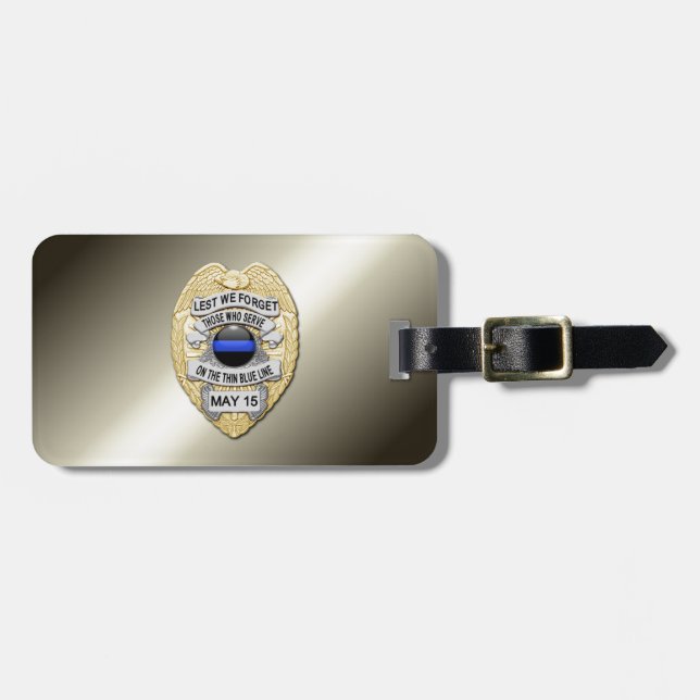Thin Blue Line Abzeichen mit Button auf Umkehrseit Gepäckanhänger (Vorderseite horizontal)