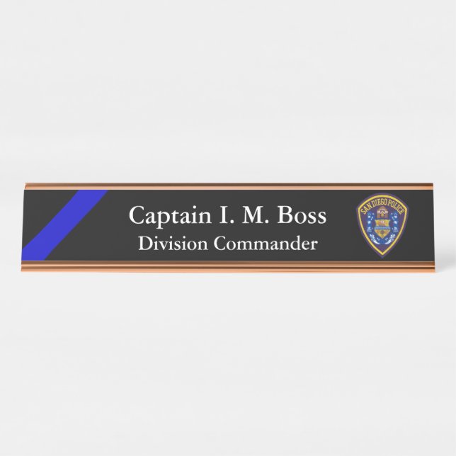 Thin Blue Line - Agency Patch Desk Name Plate Schreibtischnamensplakette (Vorderseite )