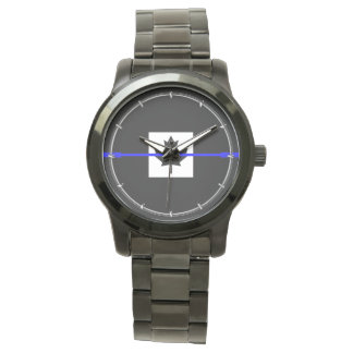 Thin Blue Line Akzent auf kanadischer Flagge Armbanduhr