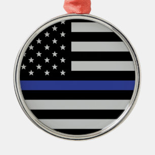 Thin Blue Line - American Flag Ornament Aus Metall