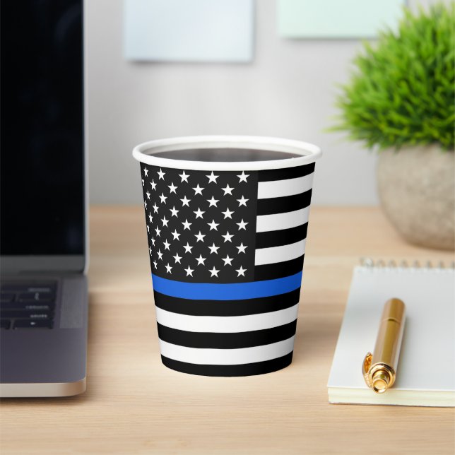 Thin Blue Line American Flag Paper Cups Pappbecher (InSitu)