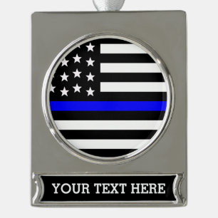 Thin Blue Line - American Flag Personalisiert Cust Banner-Ornament Silber