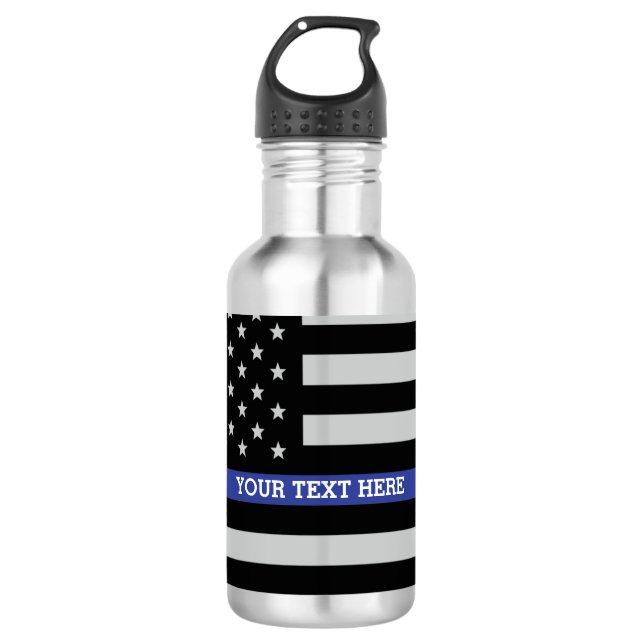 Thin Blue Line - American Flag Personalisiert Cust Edelstahlflasche (Vorderseite)