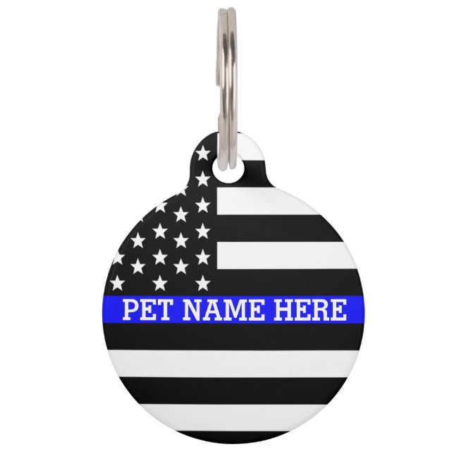 Thin Blue Line - American Flag Personalisiert Cust Tiermarke (Vorderseite)