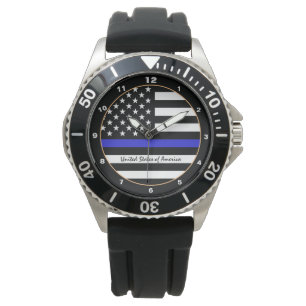 Thin Blue Line & American Flag Police / US-Büro Armbanduhr