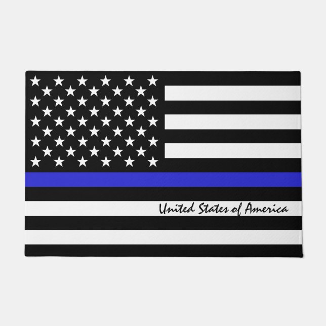 Thin Blue Line & American Flag Police / US-Büro Fußmatte (Vorderseite)