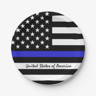 Thin Blue Line & American Flag Police / US-Büro Pappteller