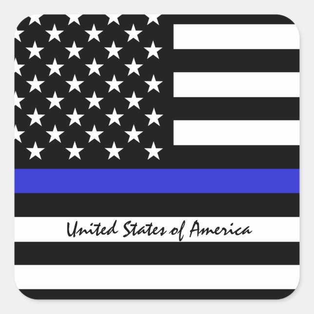 Thin Blue Line & American Flag Police / US-Büro Quadratischer Aufkleber (Vorderseite)