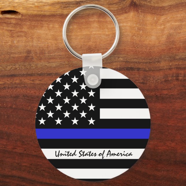 Thin Blue Line & American Flag Police / US-Büro Schlüsselanhänger (Vorderseite)