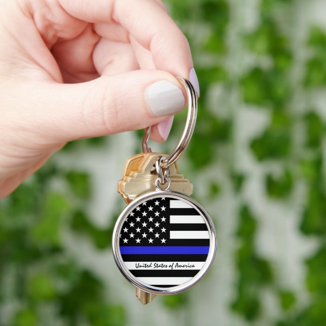 Thin Blue Line & American Flag Police / US-Büro Schlüsselanhänger (Hand)