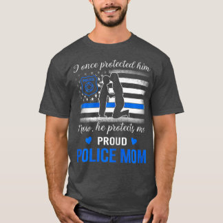 Thin Blue Line American Flag Proud Police Mama T-Shirt