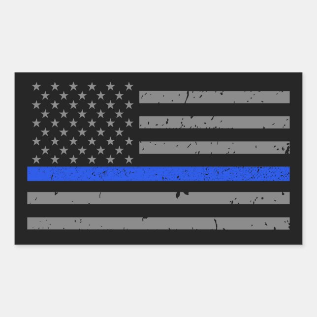 Thin Blue Line American Flag Rechteckiger Aufkleber (Vorderseite)