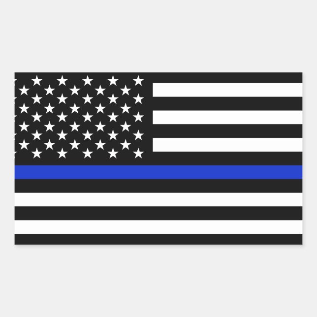 Thin Blue Line American Flag Rechteckiger Aufkleber (Vorderseite)