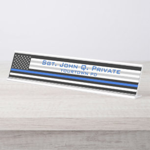 Thin Blue Line American Flag Schreibtischnamensplakette