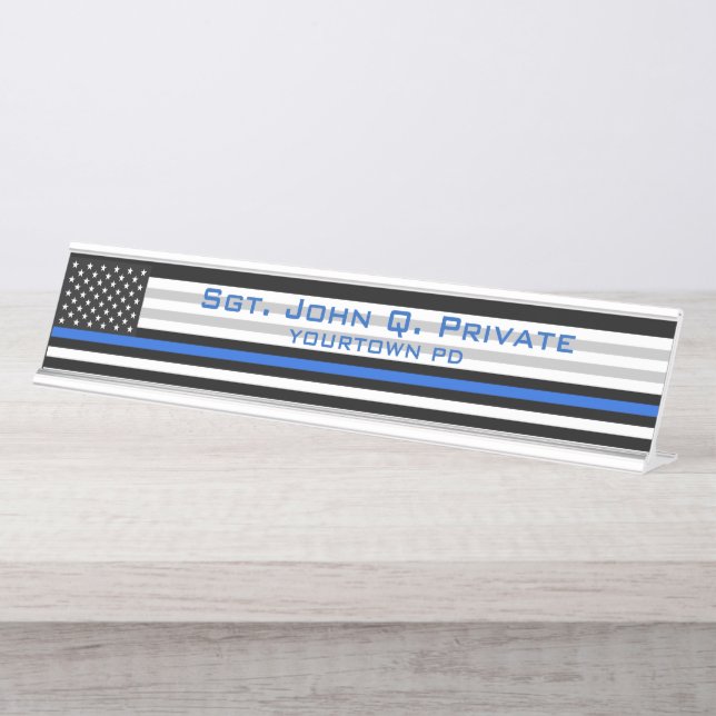 Thin Blue Line American Flag Schreibtischnamensplakette (Vorderseite )