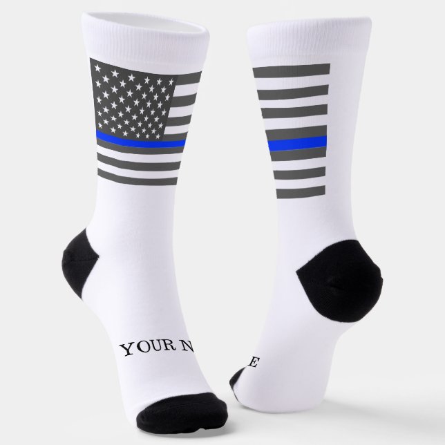 Thin Blue Line Amerikanische Flagge der Strafverfo Socken (Gewinkelt)
