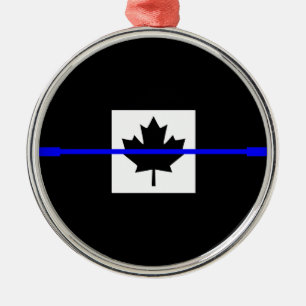 Thin Blue Line auf kanadischem Flaggendesign Silbernes Ornament