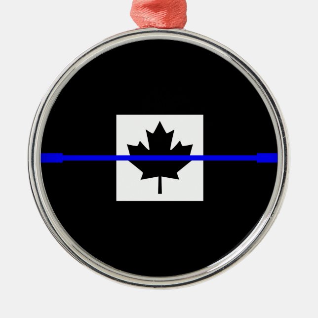 Thin Blue Line auf kanadischem Flaggendesign Silbernes Ornament (Vorne)