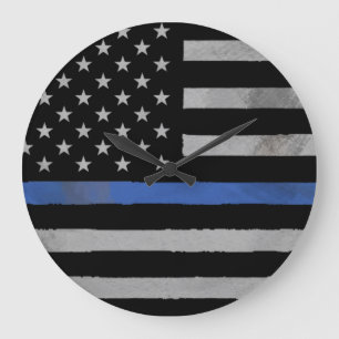 Thin Blue Line - beängstigende, irdische Flagge Große Wanduhr