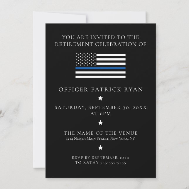 Thin Blue Line Black Police Flag Retirement Party Einladung (Vorderseite)