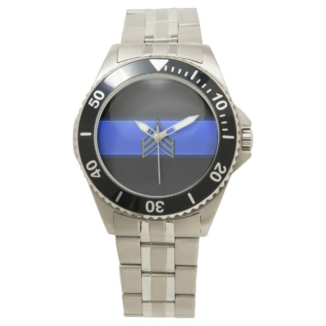 Thin Blue Line - Blue/Gold sergeant Streifen Armbanduhr (Vorderseite)