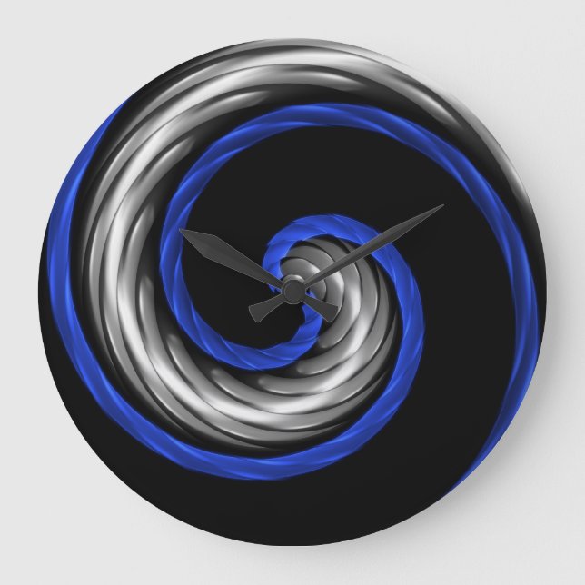 Thin Blue Line Braided Wave Große Wanduhr (Vorderseite)