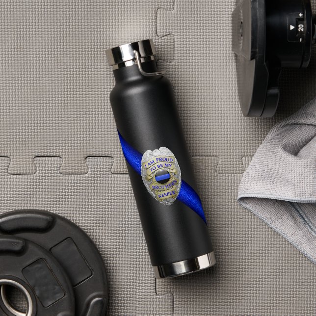 Thin Blue Line Brüder Abzeichen halten Trinkflasche (Fitnessstudio)