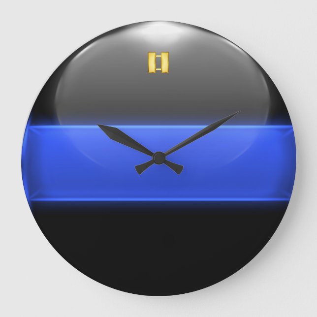 Thin Blue Line Captain Insigna Rank Große Wanduhr (Vorderseite)