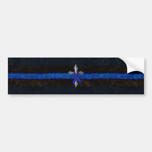 Thin Blue Line Cross und Ribbon Autoaufkleber