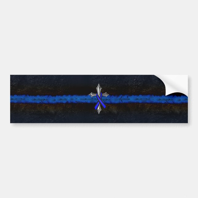 Thin Blue Line Cross und Ribbon Autoaufkleber (Vorne)