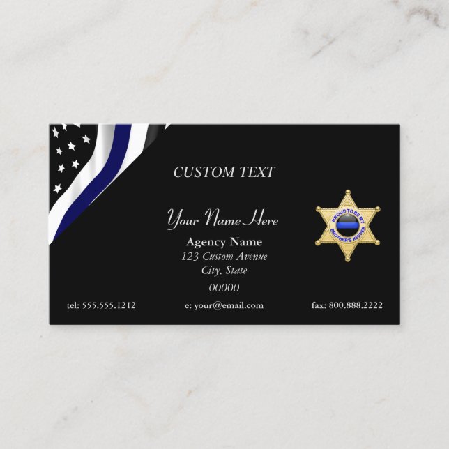 Thin Blue Line Custom Flag and Badge Visitenkarte (Vorderseite)