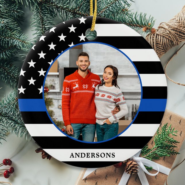 Thin Blue Line Custom Foto Police Weihnachten Keramik Ornament (Von Creator hochgeladen)