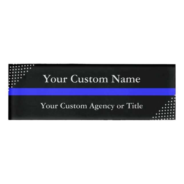 Thin Blue Line Diagonal Stars Namenschild (Vorderseite)