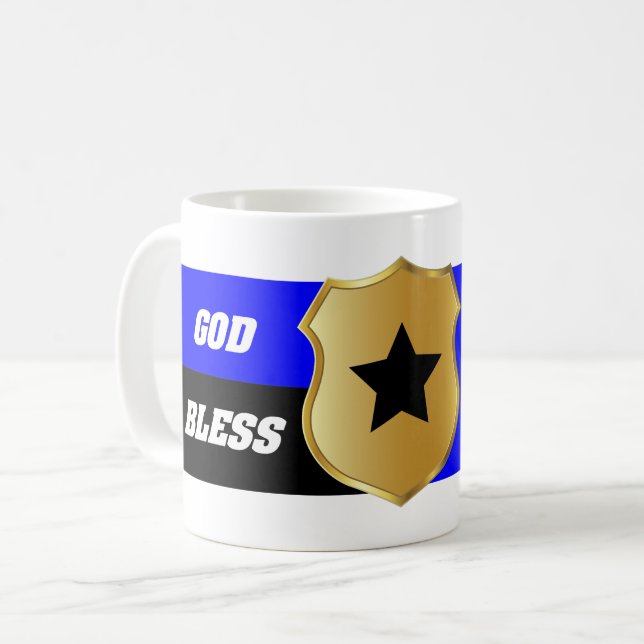 Thin Blue Line, die "Gott segne Polizei" Kaffeetasse (Vorderseite Links)