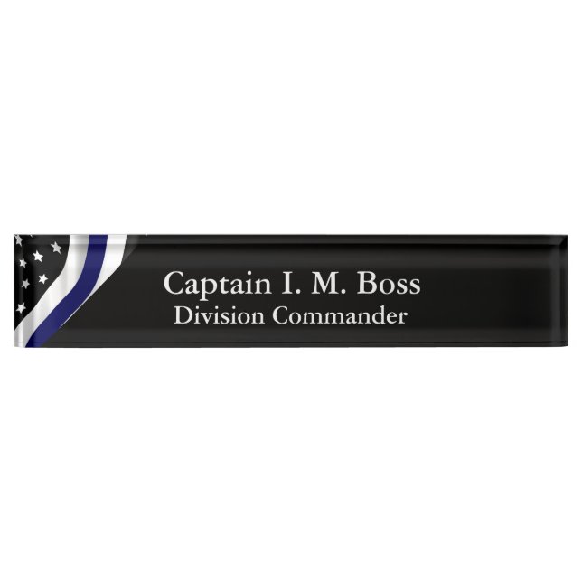 Thin Blue Line Distressed Tattered Flag Namensplakette (Vorderseite)