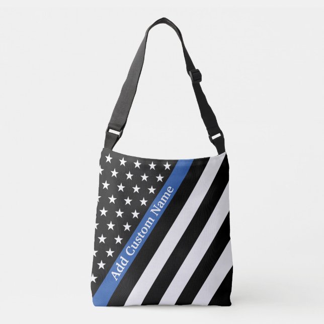 Thin Blue Line Flag Crossbody Bag Tragetaschen Mit Langen Trägern (Vorderseite)