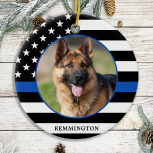 Thin Blue Line Flag Foto K9 Polizei Hund Weihnacht Keramik Ornament